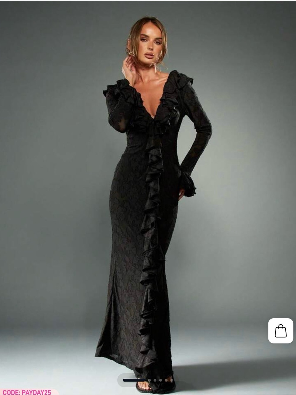 Missguided Black Long-Sleeve Ruffle Maxi Dress